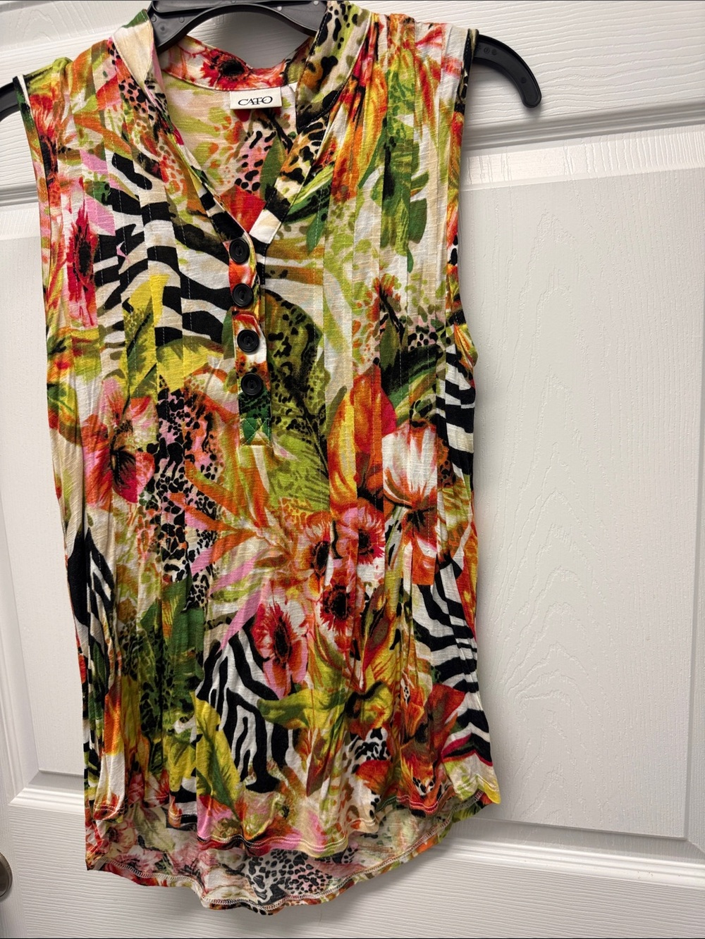 Cato Multicolor Tropical Floral & Zebra Print Sleeveless Top